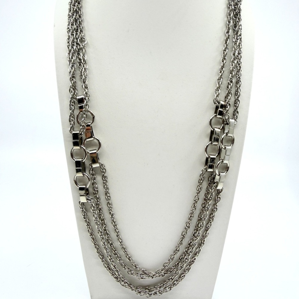 Vintage Multi Strand Silver Tone Chain Necklace Chunky Retro Layered Statement